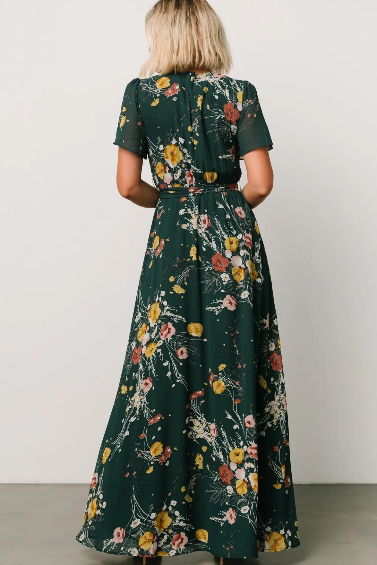 Fashion Baltic Born Naomi Short Sleeve Maxi Dress | Dark Green Floral DarkGreenFloral