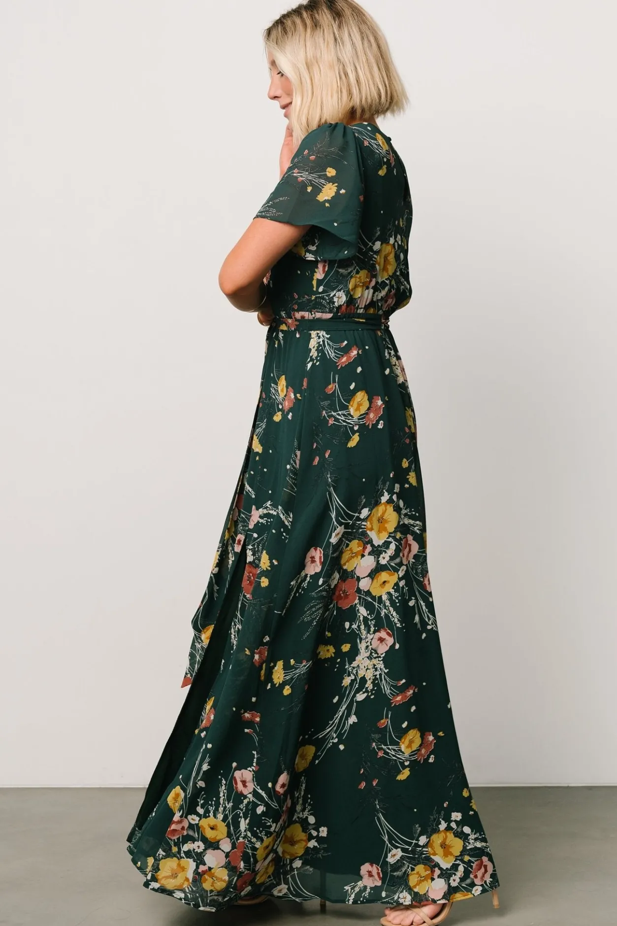 Fashion Baltic Born Naomi Short Sleeve Maxi Dress | Dark Green Floral DarkGreenFloral