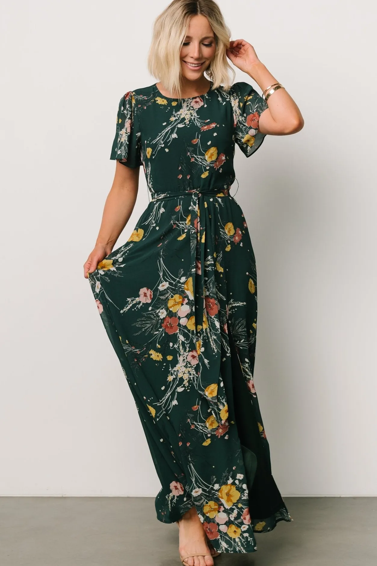 Fashion Baltic Born Naomi Short Sleeve Maxi Dress | Dark Green Floral DarkGreenFloral