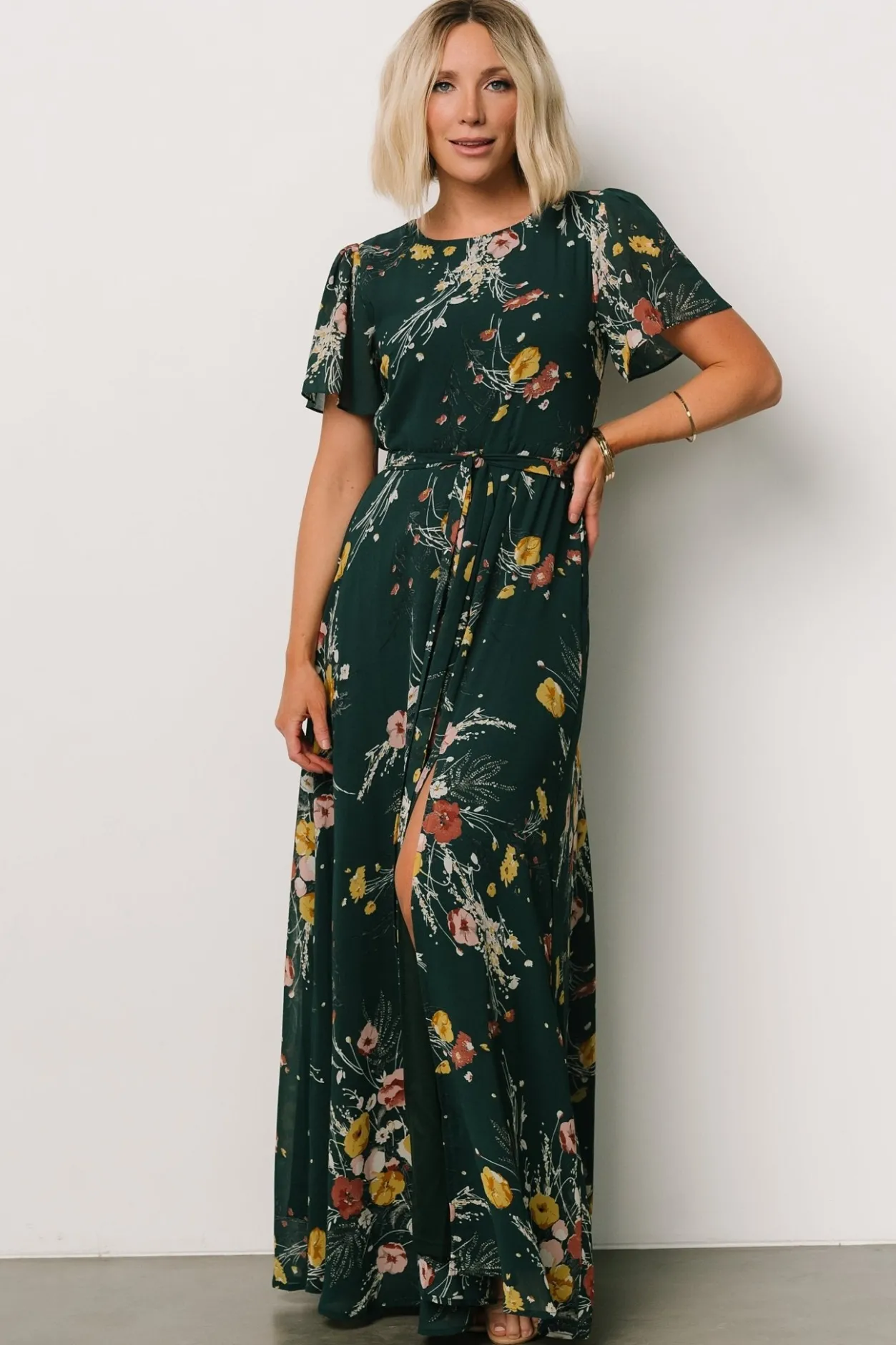 Fashion Baltic Born Naomi Short Sleeve Maxi Dress | Dark Green Floral DarkGreenFloral