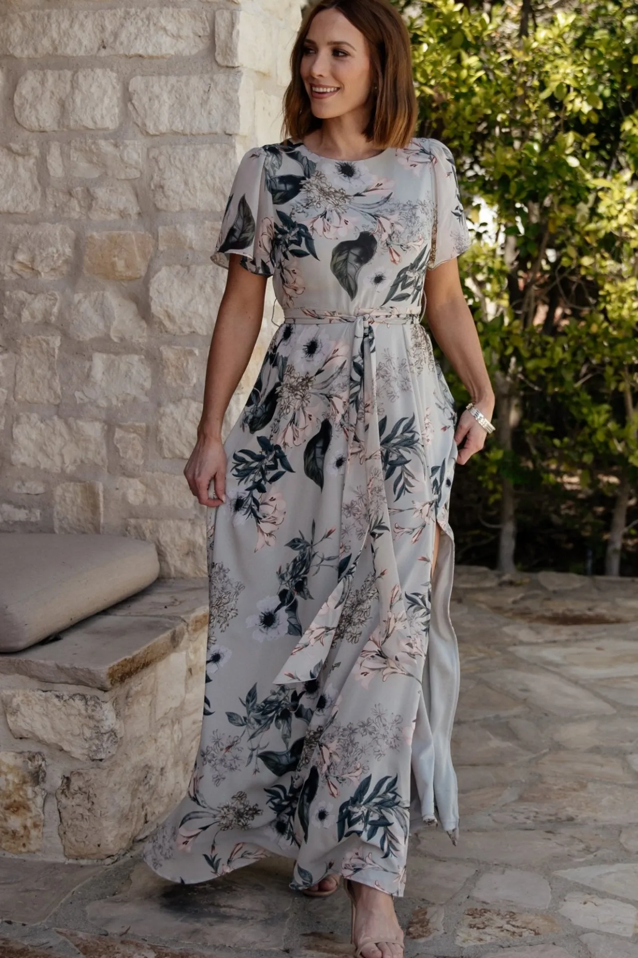 Sale Baltic Born Naomi Short Sleeve Maxi Dress | Pale Blue Floral PaleBlueFloral
