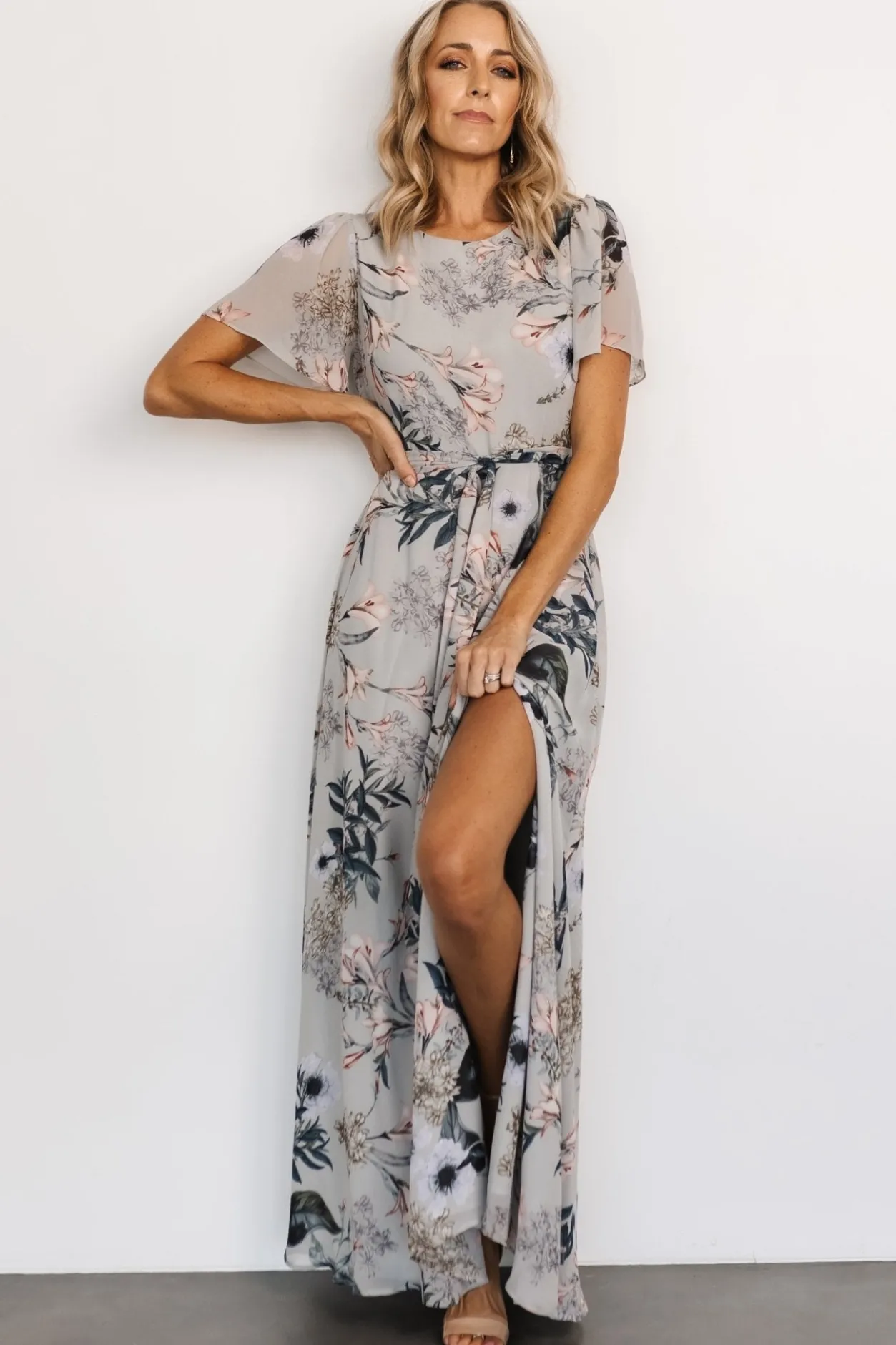 Sale Baltic Born Naomi Short Sleeve Maxi Dress | Pale Blue Floral PaleBlueFloral