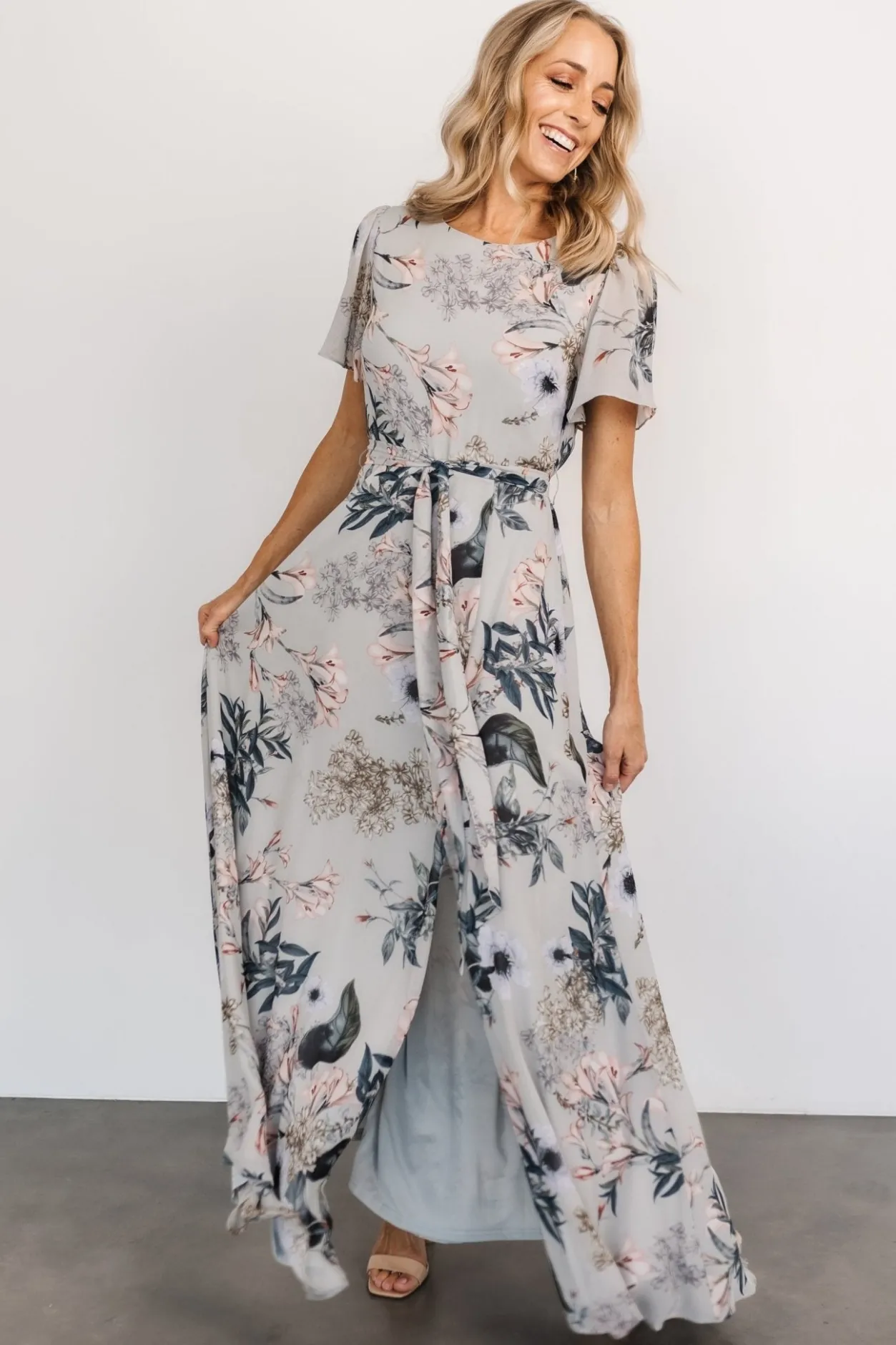 Sale Baltic Born Naomi Short Sleeve Maxi Dress | Pale Blue Floral PaleBlueFloral
