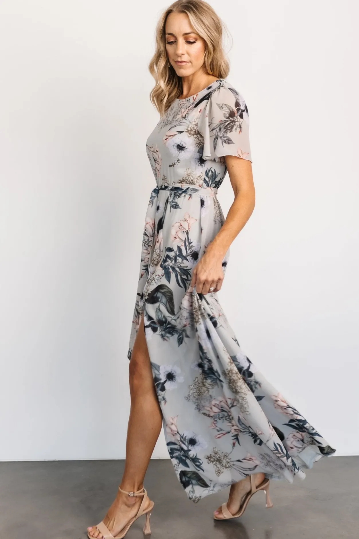 Sale Baltic Born Naomi Short Sleeve Maxi Dress | Pale Blue Floral PaleBlueFloral