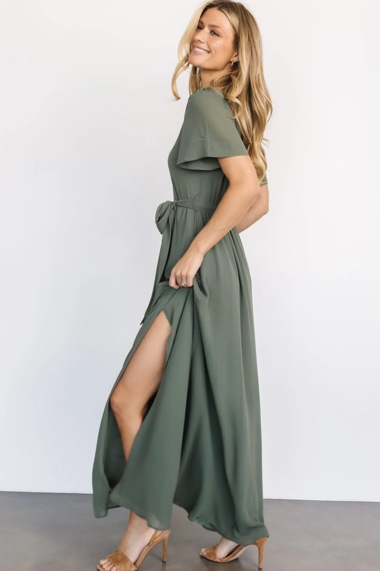 Sale Baltic Born Naomi Short Sleeve Maxi Dress | Dark Sage DarkSage