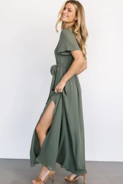 Sale Baltic Born Naomi Short Sleeve Maxi Dress | Dark Sage DarkSage