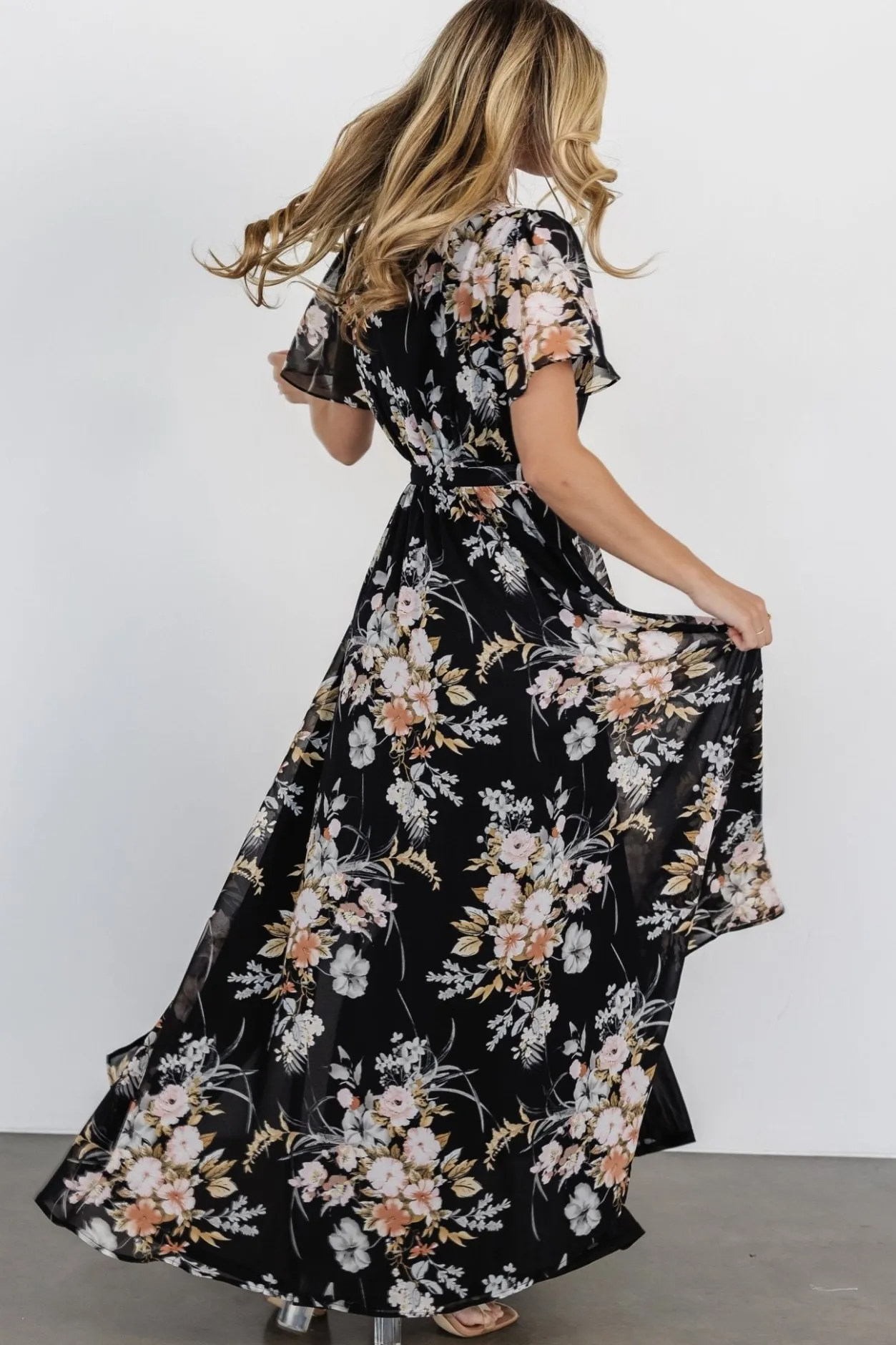 Online Baltic Born Naomi Short Sleeve Maxi Dress | Black Floral BlackFloral