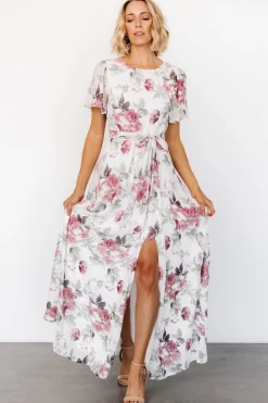 Online Baltic Born Naomi Short Sleeve Maxi Dress | Off White + Rose Floral OffWhite+RoseFloral