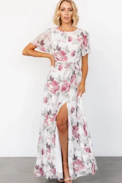 Online Baltic Born Naomi Short Sleeve Maxi Dress | Off White + Rose Floral OffWhite+RoseFloral