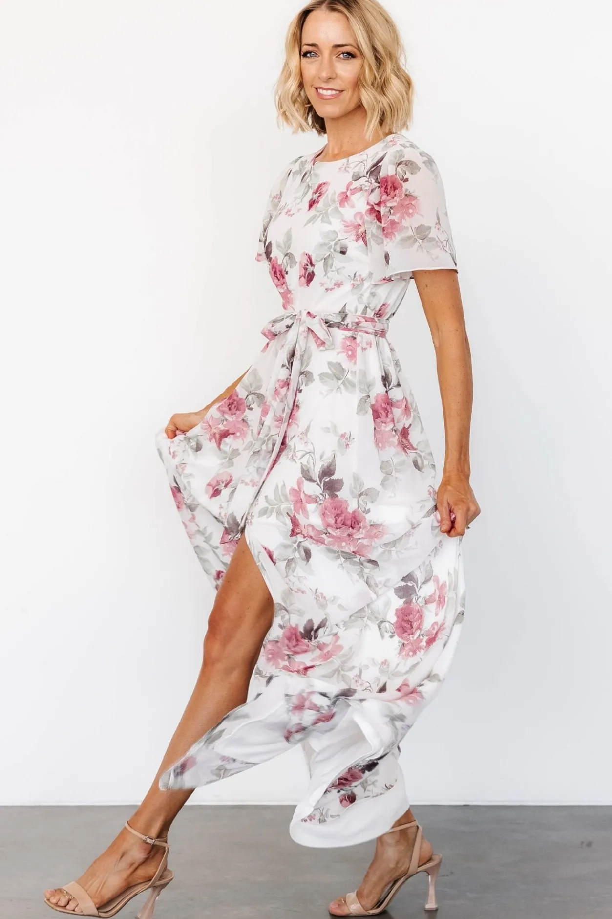 Online Baltic Born Naomi Short Sleeve Maxi Dress | Off White + Rose Floral OffWhite+RoseFloral