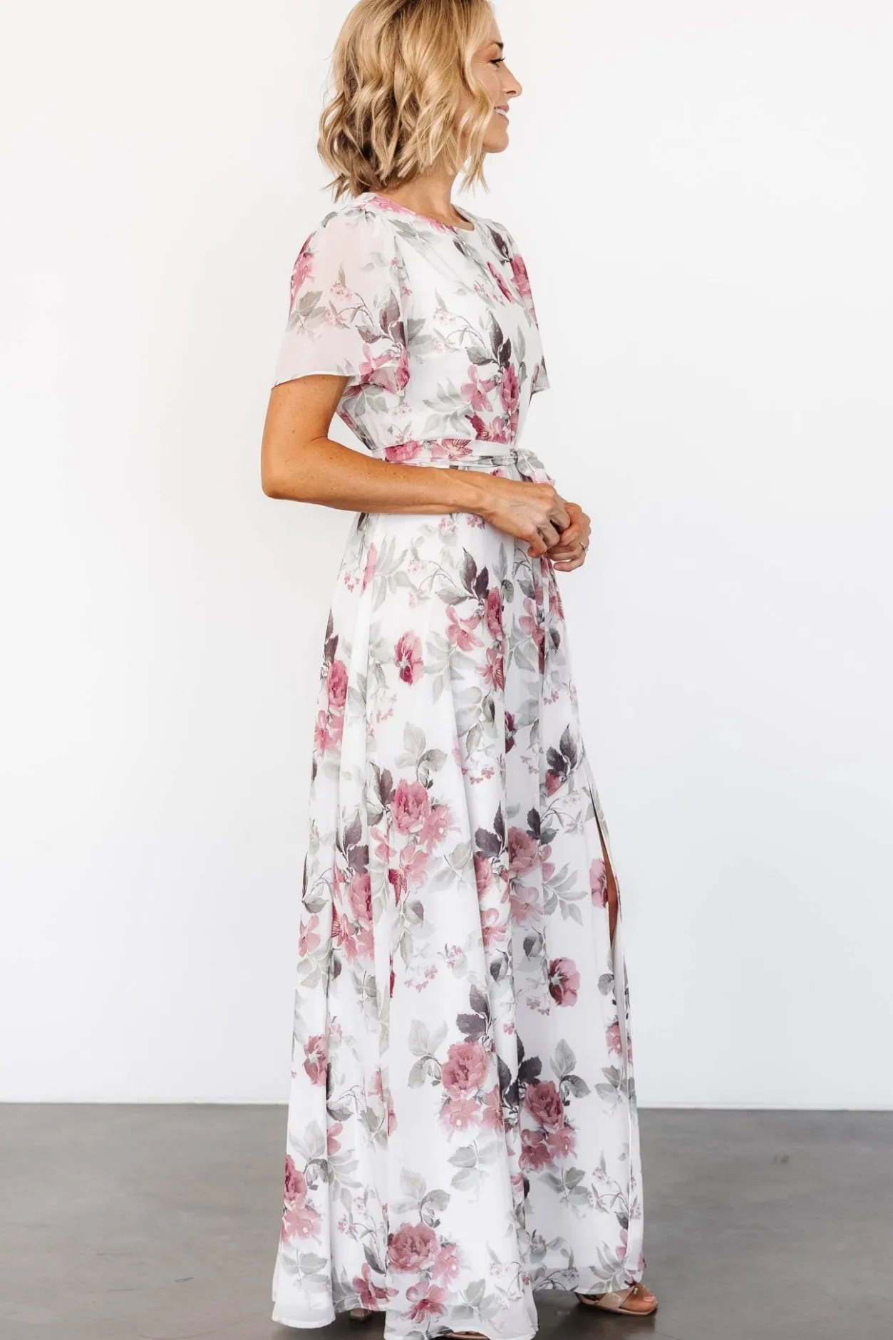 Online Baltic Born Naomi Short Sleeve Maxi Dress | Off White + Rose Floral OffWhite+RoseFloral