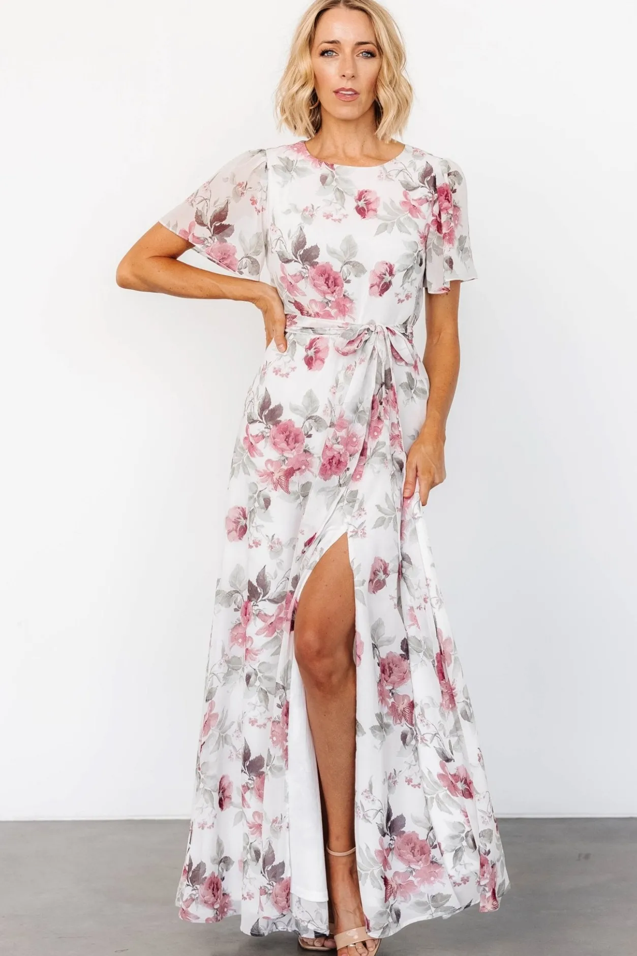 Online Baltic Born Naomi Short Sleeve Maxi Dress | Off White + Rose Floral OffWhite+RoseFloral