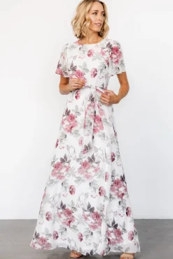 Online Baltic Born Naomi Short Sleeve Maxi Dress | Off White + Rose Floral OffWhite+RoseFloral