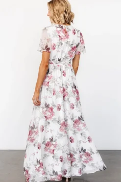 Online Baltic Born Naomi Short Sleeve Maxi Dress | Off White + Rose Floral OffWhite+RoseFloral