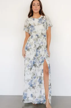 New Baltic Born Naomi Short Sleeve Maxi Dress | Dusty Blue Floral DustyBlueFloral