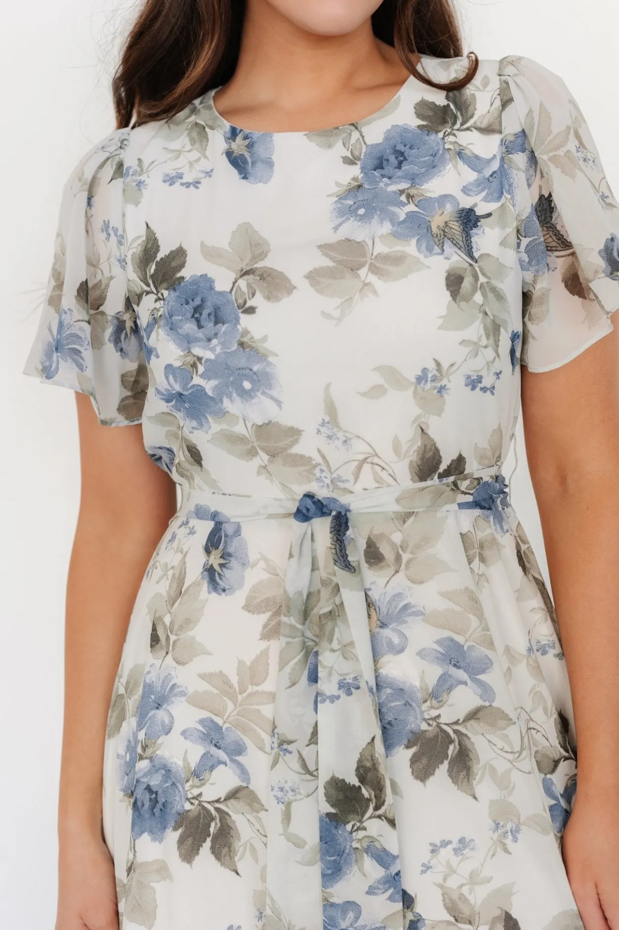 New Baltic Born Naomi Short Sleeve Maxi Dress | Dusty Blue Floral DustyBlueFloral