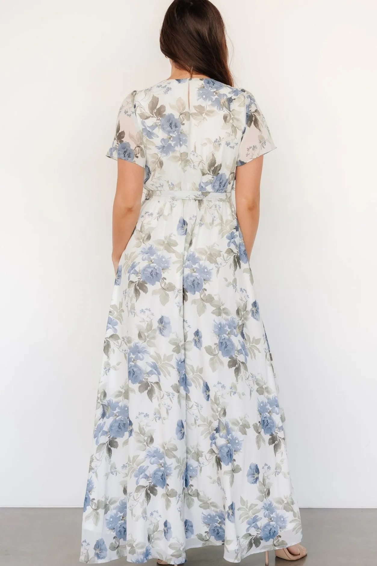 New Baltic Born Naomi Short Sleeve Maxi Dress | Dusty Blue Floral DustyBlueFloral