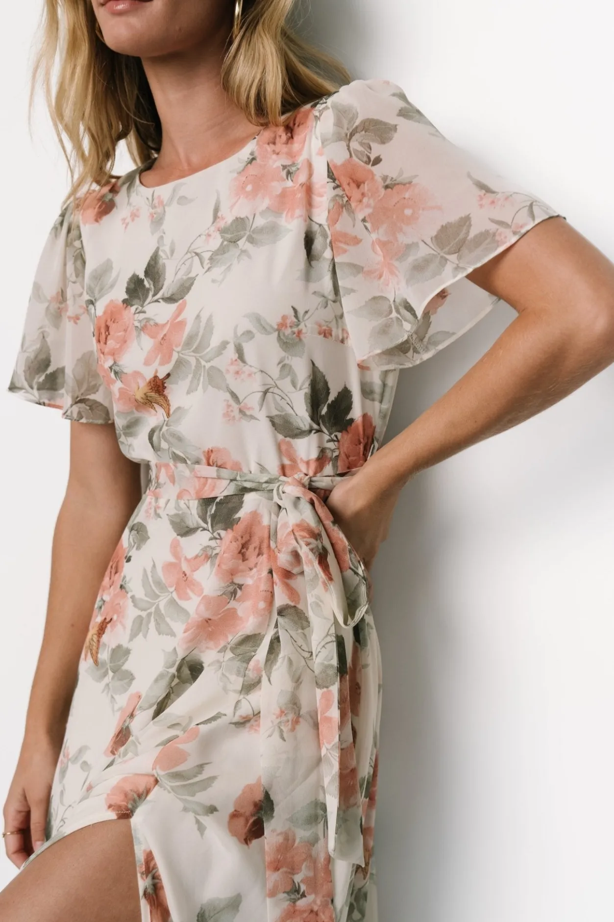 Clearance Baltic Born Naomi Short Sleeve Maxi Dress | Ivory + Coral Floral Ivory+CoralFloral