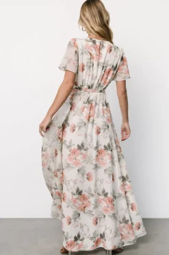 Clearance Baltic Born Naomi Short Sleeve Maxi Dress | Ivory + Coral Floral Ivory+CoralFloral