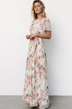 Clearance Baltic Born Naomi Short Sleeve Maxi Dress | Ivory + Coral Floral Ivory+CoralFloral