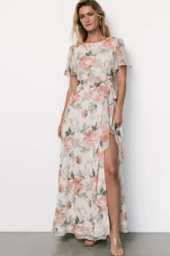 Clearance Baltic Born Naomi Short Sleeve Maxi Dress | Ivory + Coral Floral Ivory+CoralFloral
