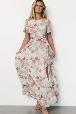 Clearance Baltic Born Naomi Short Sleeve Maxi Dress | Ivory + Coral Floral Ivory+CoralFloral