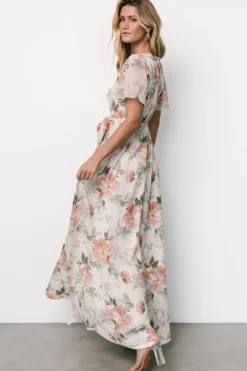 Clearance Baltic Born Naomi Short Sleeve Maxi Dress | Ivory + Coral Floral Ivory+CoralFloral