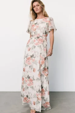 Clearance Baltic Born Naomi Short Sleeve Maxi Dress | Ivory + Coral Floral Ivory+CoralFloral
