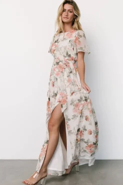 Clearance Baltic Born Naomi Short Sleeve Maxi Dress | Ivory + Coral Floral Ivory+CoralFloral