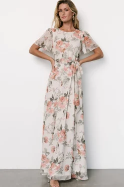 Clearance Baltic Born Naomi Short Sleeve Maxi Dress | Ivory + Coral Floral Ivory+CoralFloral