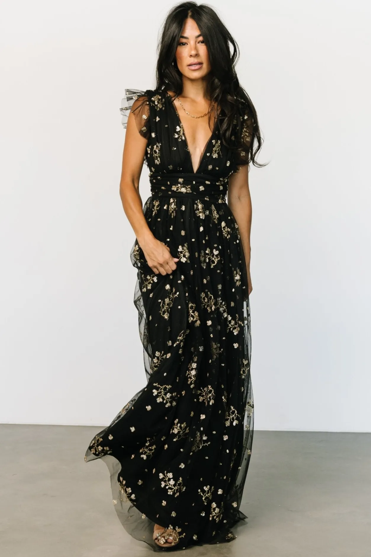 Fashion Baltic Born Natalia Floral Embellished Maxi Dress | Black + Gold Black+Gold