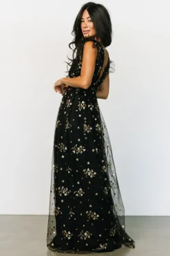 Fashion Baltic Born Natalia Floral Embellished Maxi Dress | Black + Gold Black+Gold