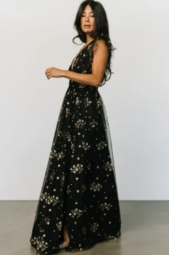 Fashion Baltic Born Natalia Floral Embellished Maxi Dress | Black + Gold Black+Gold
