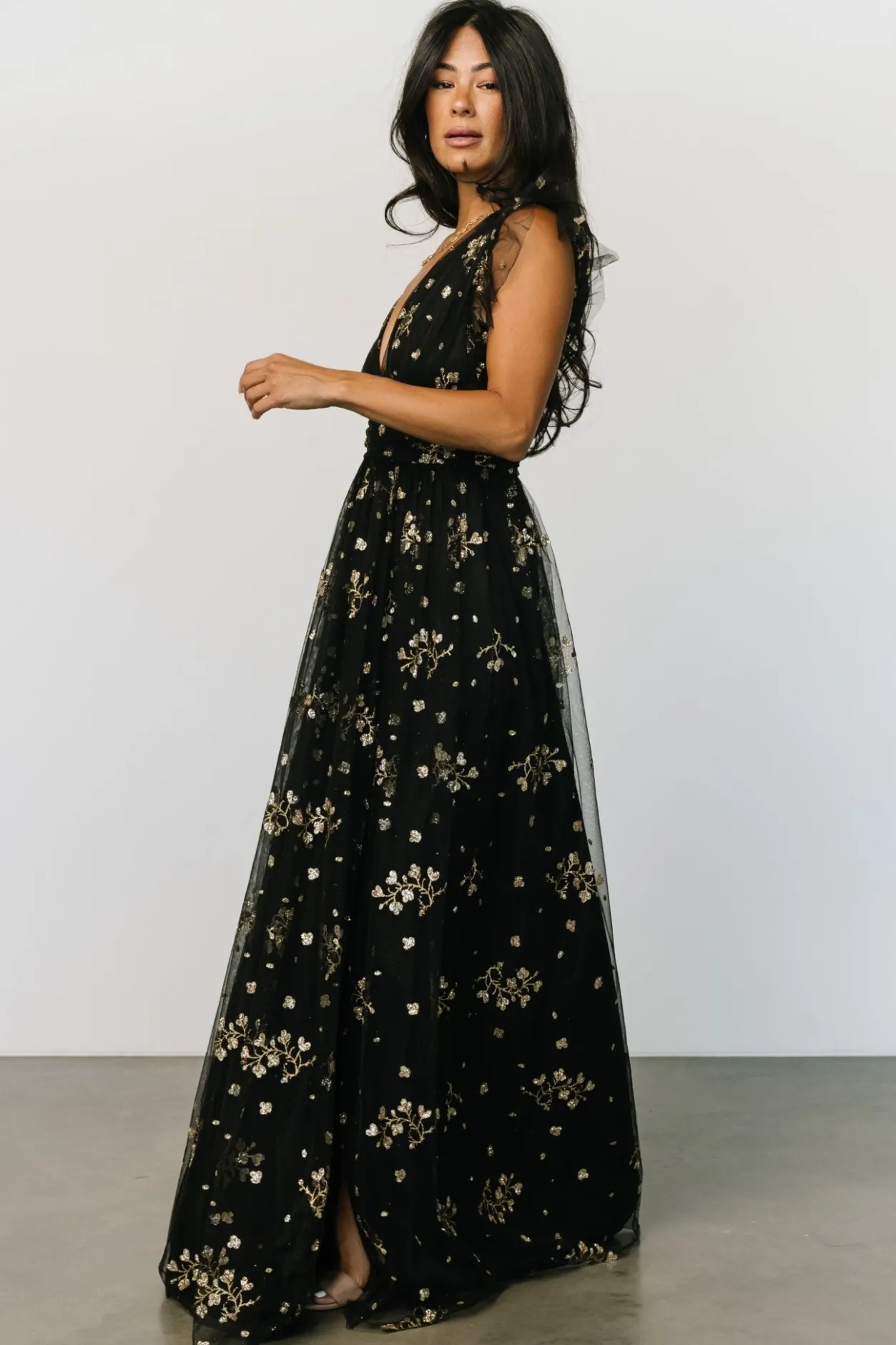 Fashion Baltic Born Natalia Floral Embellished Maxi Dress | Black + Gold Black+Gold