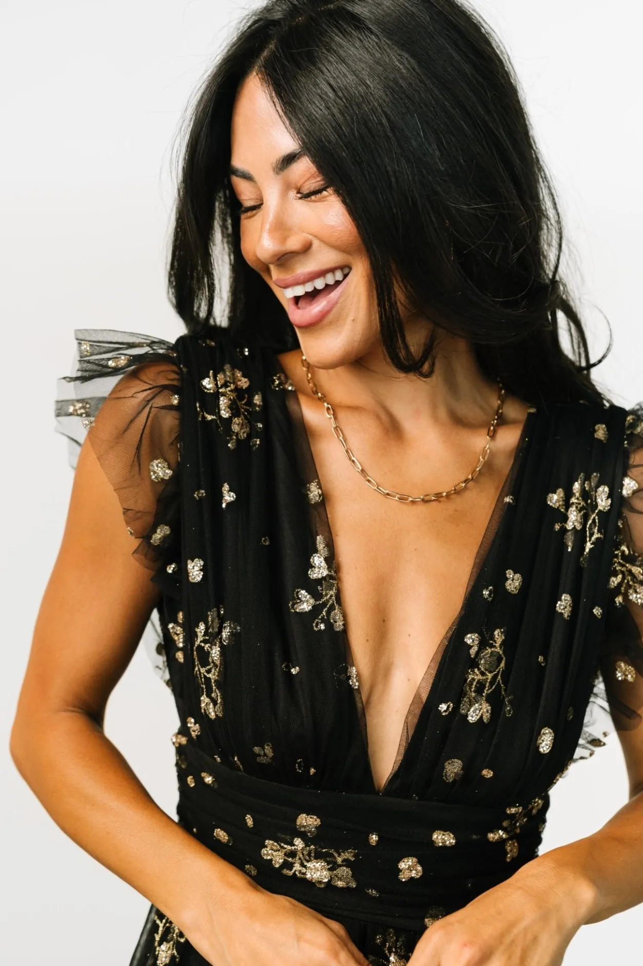 Fashion Baltic Born Natalia Floral Embellished Maxi Dress | Black + Gold Black+Gold