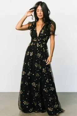 Fashion Baltic Born Natalia Floral Embellished Maxi Dress | Black + Gold Black+Gold