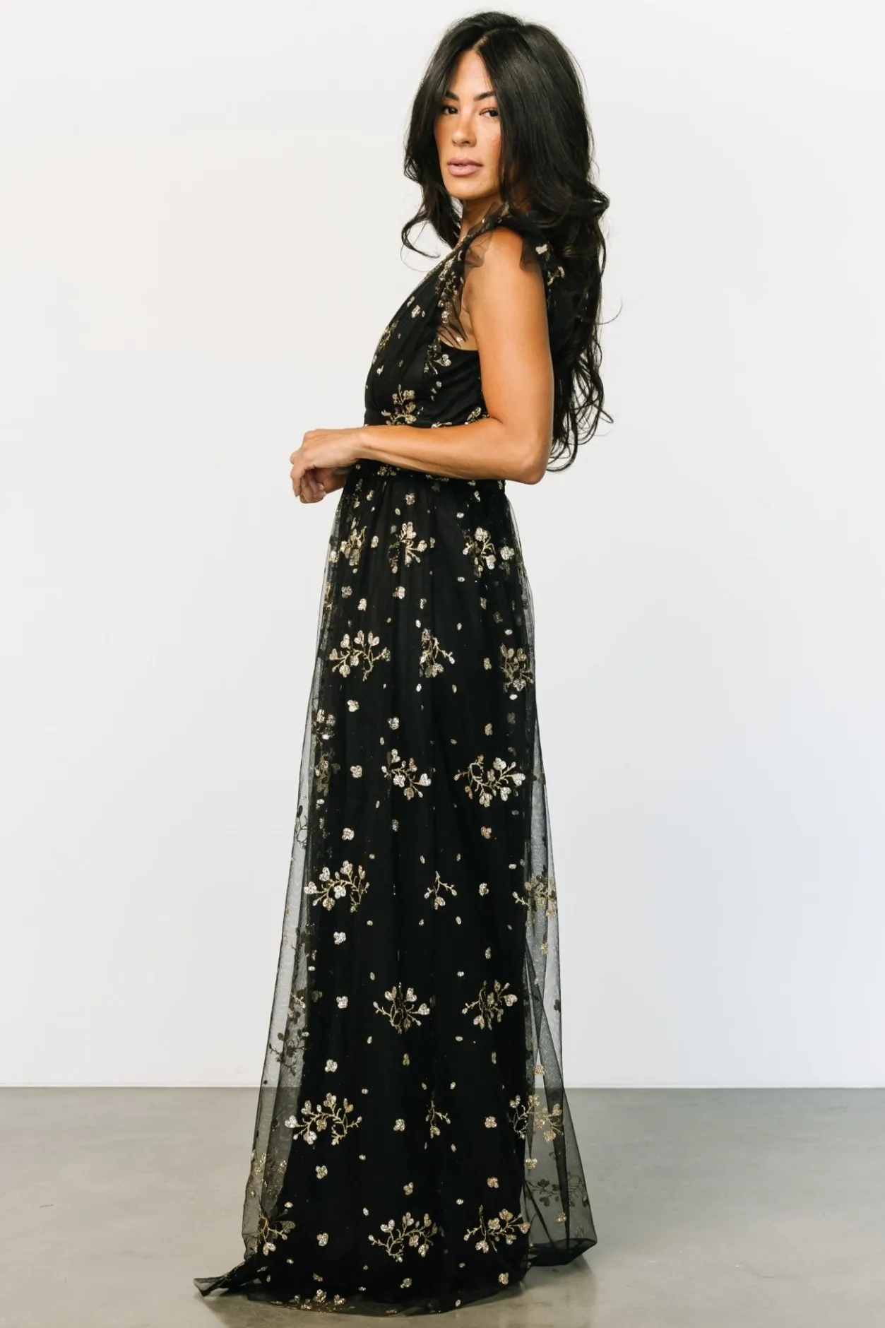 Fashion Baltic Born Natalia Floral Embellished Maxi Dress | Black + Gold Black+Gold
