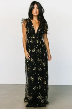 Fashion Baltic Born Natalia Floral Embellished Maxi Dress | Black + Gold Black+Gold