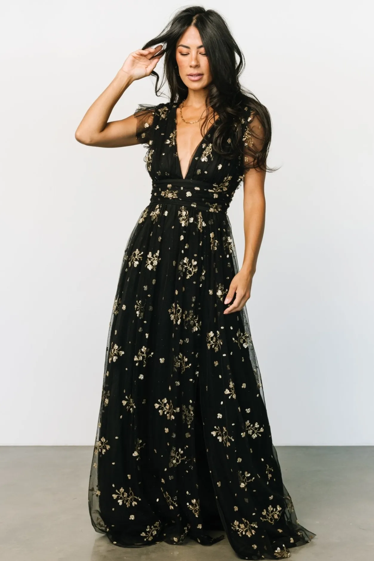 Fashion Baltic Born Natalia Floral Embellished Maxi Dress | Black + Gold Black+Gold