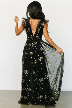 Fashion Baltic Born Natalia Floral Embellished Maxi Dress | Black + Gold Black+Gold