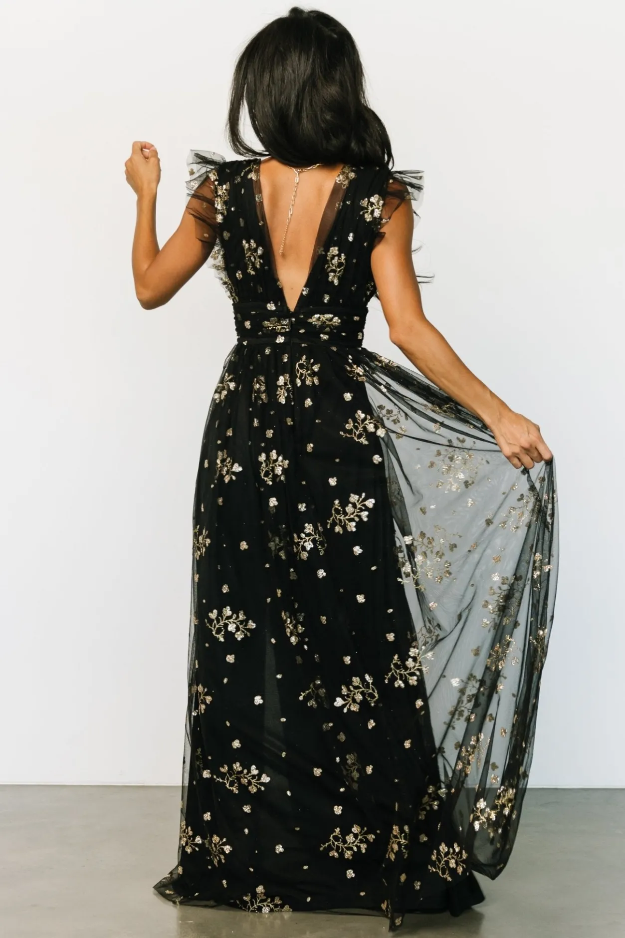 Fashion Baltic Born Natalia Floral Embellished Maxi Dress | Black + Gold Black+Gold