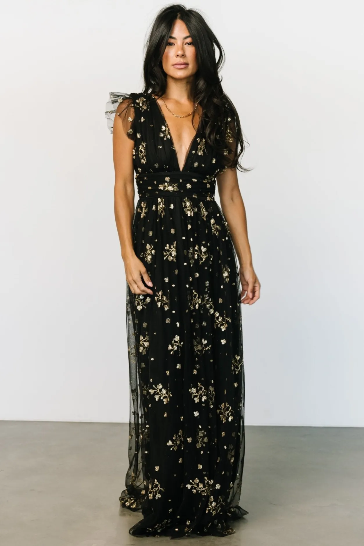 Fashion Baltic Born Natalia Floral Embellished Maxi Dress | Black + Gold Black+Gold
