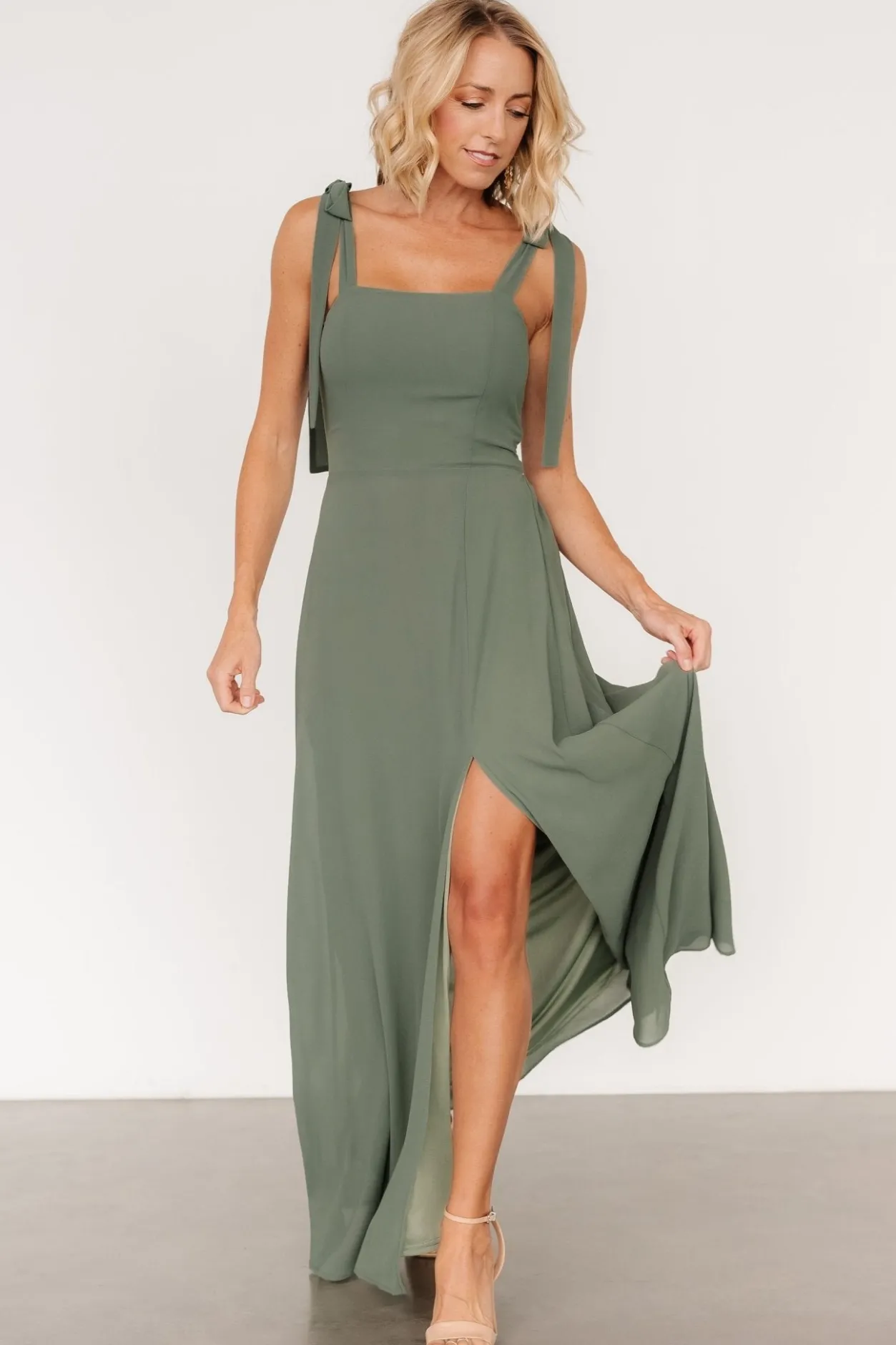 Discount Baltic Born Necia Tie Shoulder Maxi Dress | Dark Sage DarkSage