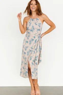 Online Baltic Born Nicole Faux Wrap Midi Dress | Natural + Blue Natural+Blue
