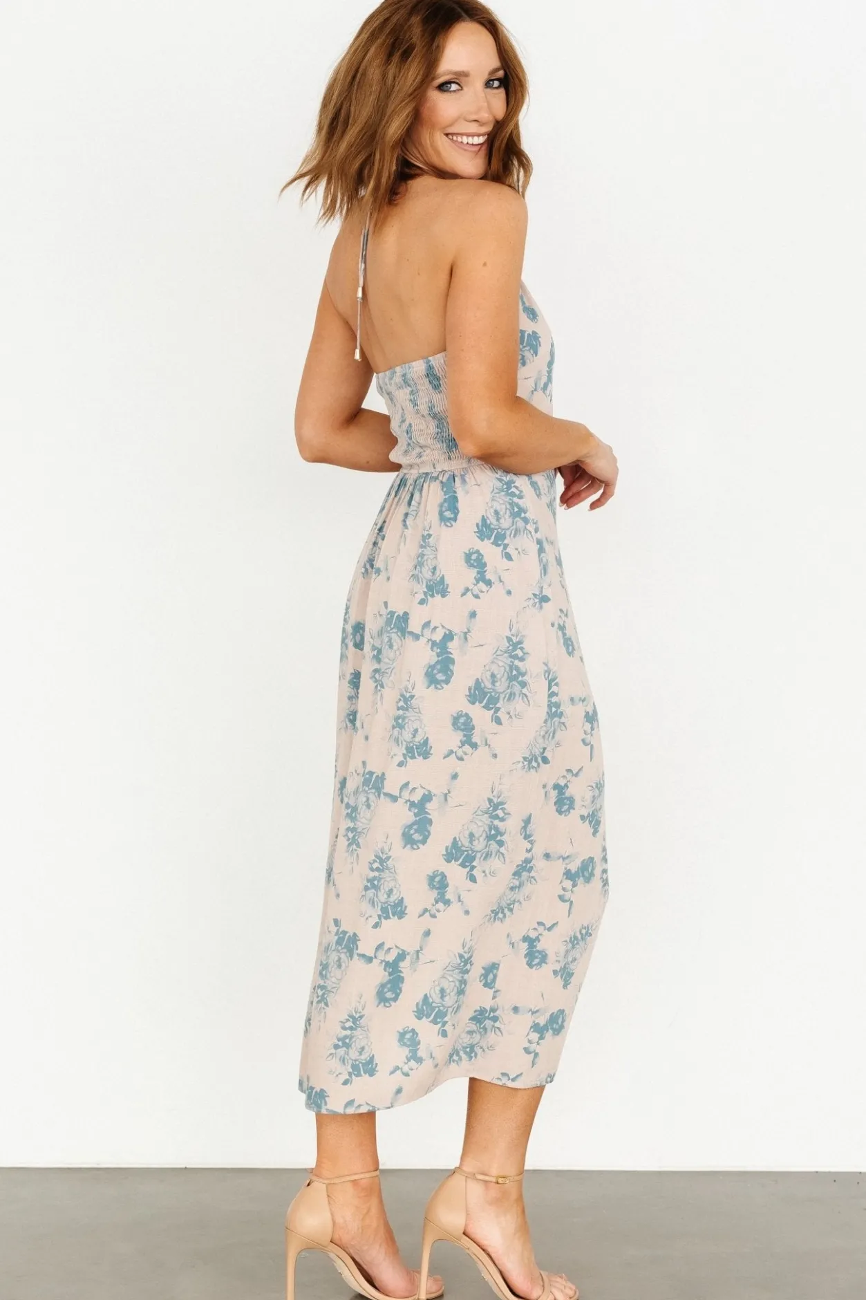 Online Baltic Born Nicole Faux Wrap Midi Dress | Natural + Blue Natural+Blue