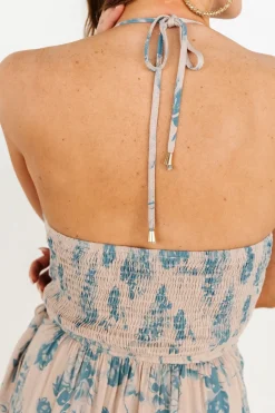 Online Baltic Born Nicole Faux Wrap Midi Dress | Natural + Blue Natural+Blue