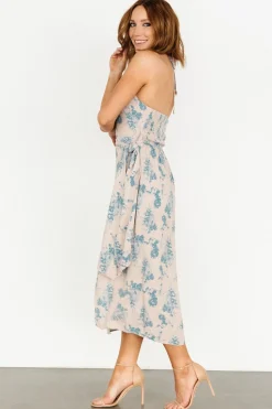 Online Baltic Born Nicole Faux Wrap Midi Dress | Natural + Blue Natural+Blue