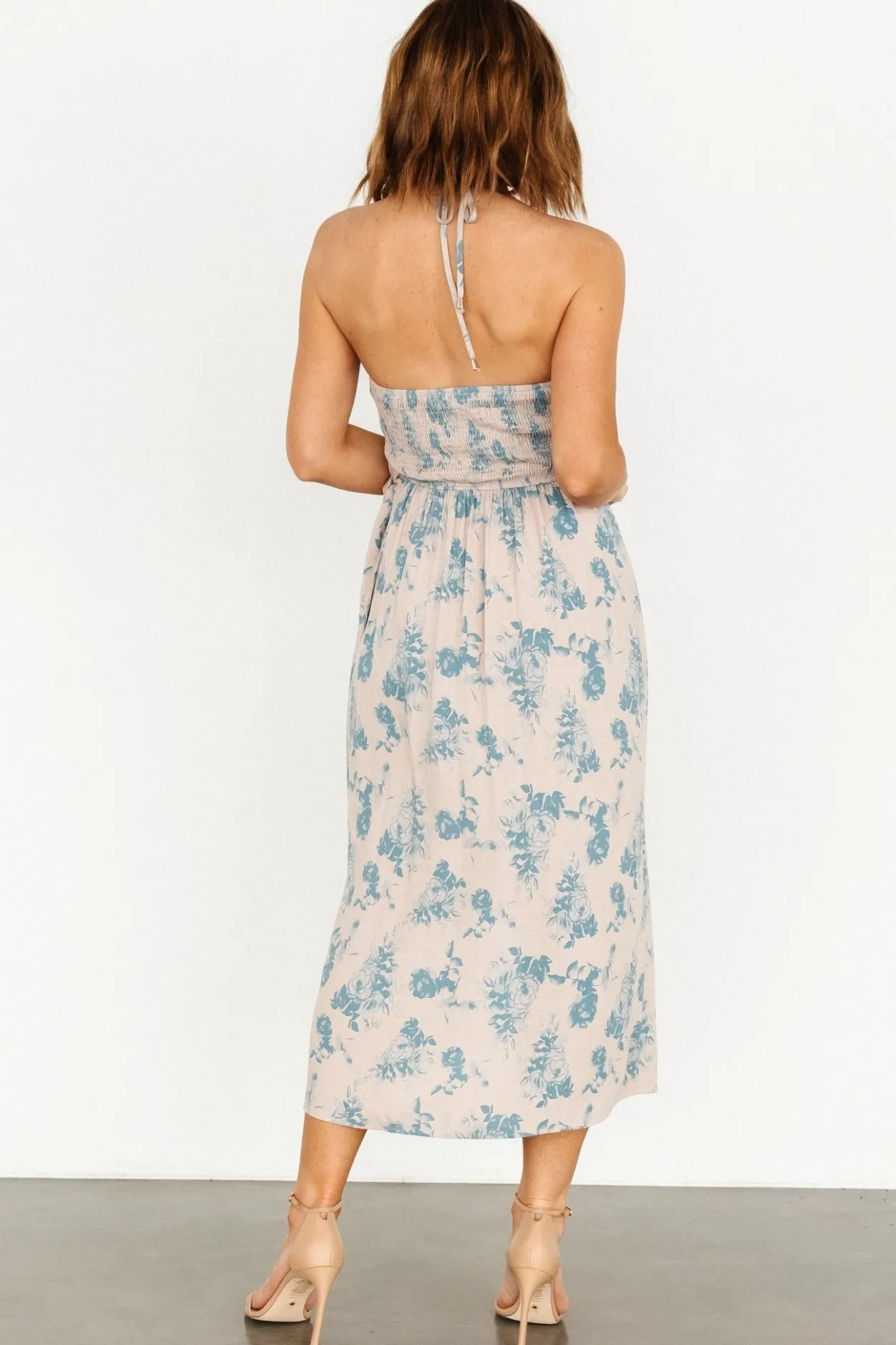 Online Baltic Born Nicole Faux Wrap Midi Dress | Natural + Blue Natural+Blue