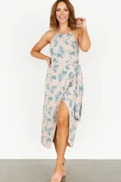 Online Baltic Born Nicole Faux Wrap Midi Dress | Natural + Blue Natural+Blue