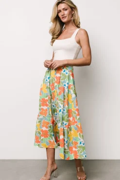 New Baltic Born Nika Tiered Skirt | Orange + Blue Floral Orange+BlueFloral